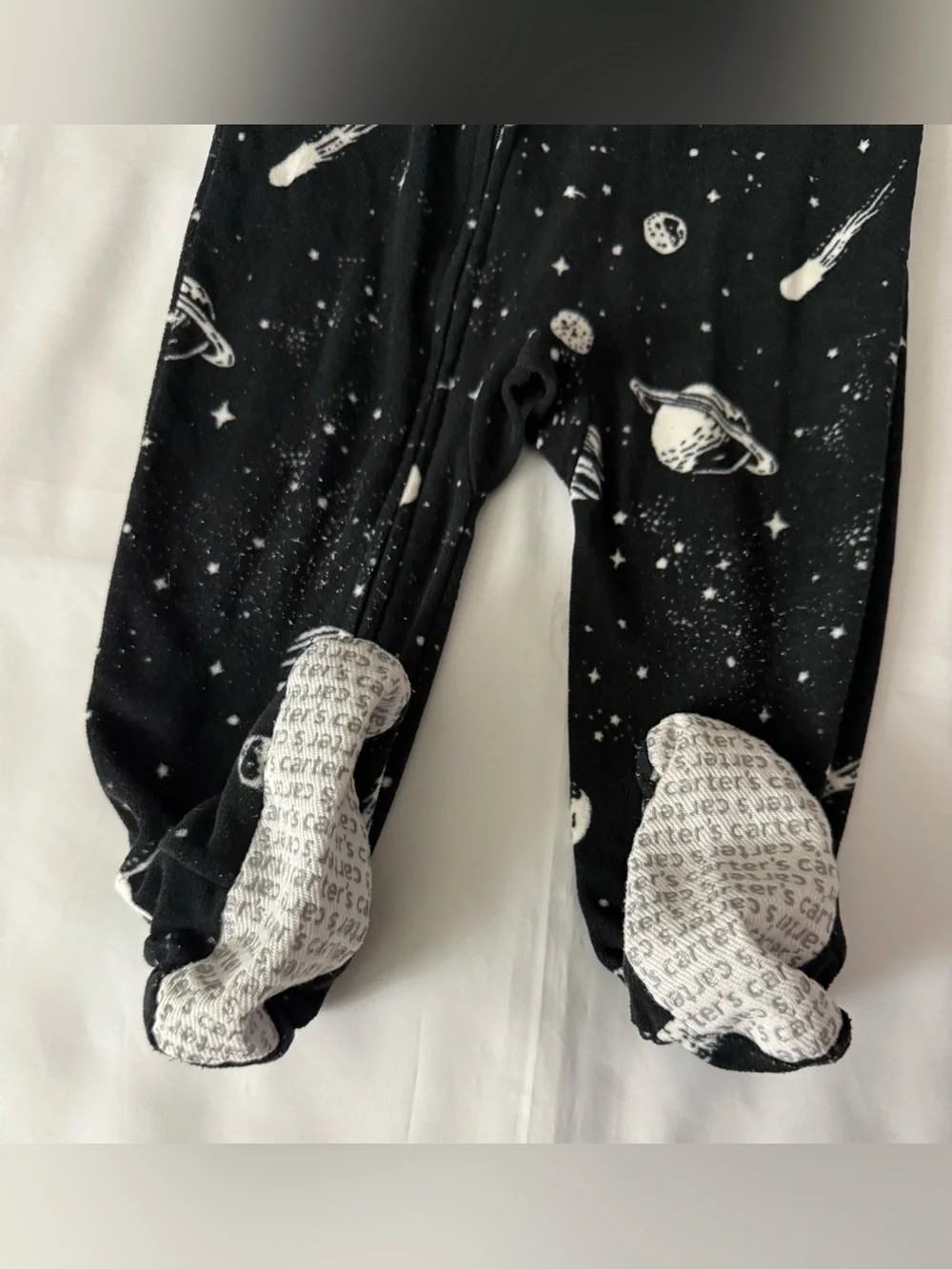 Carter’s Black & White Space Patterned Zip-Up Footed Pajama Onesie